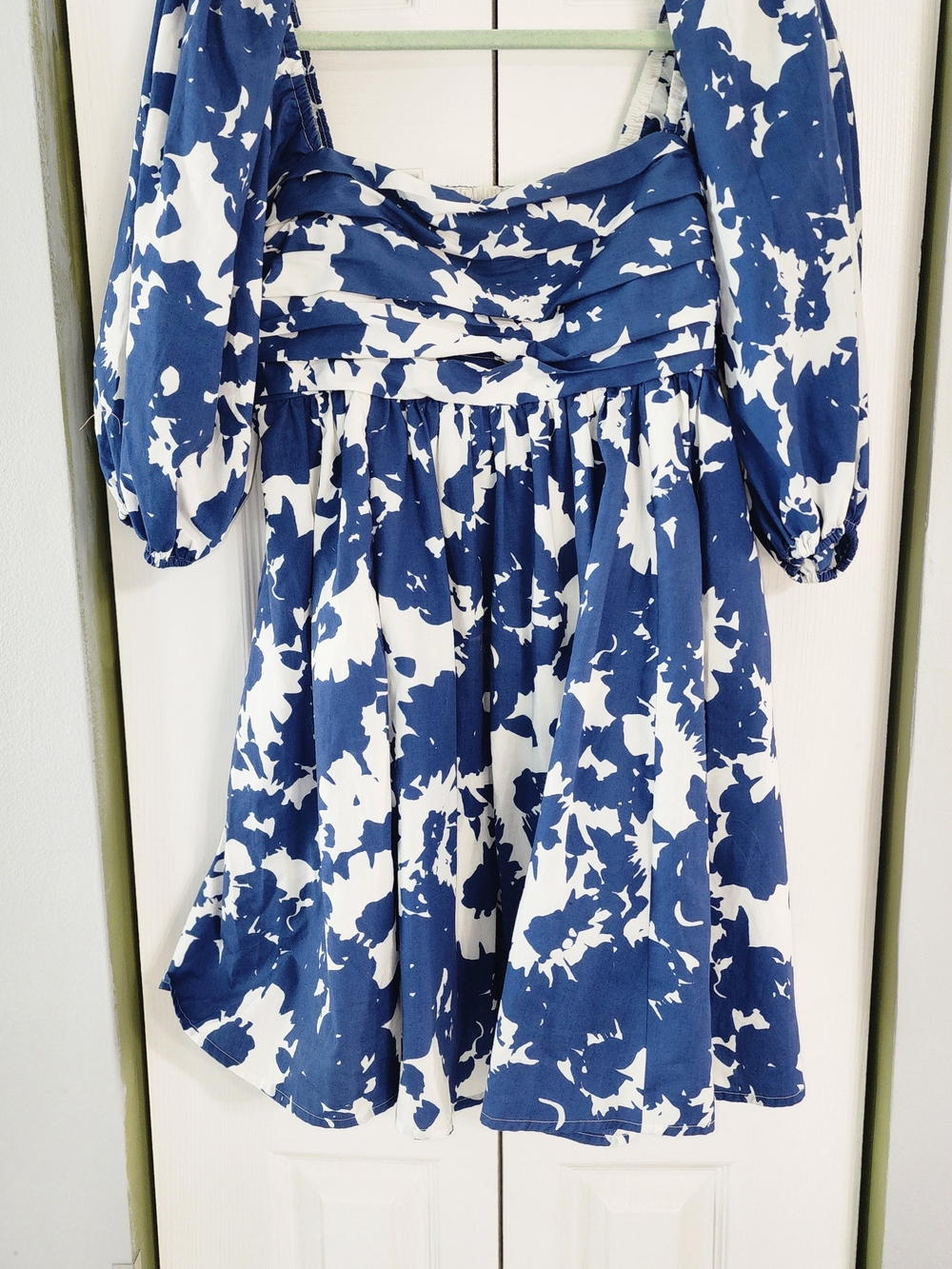 Abercrombie & Fitch Blue and White Floral-Print Mini Dress Cotton Blend